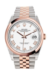 Rolex Datejust 36 White Roman Dial Dome Rose Gold Two Tone Jubilee Watch 126201